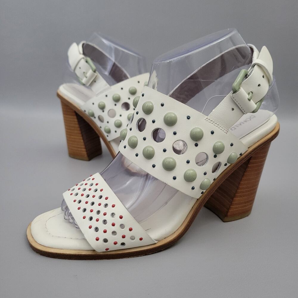Donald Pliner Size 7.5 $250 Estee White Studded Chunky Heel Gladiator Sandals